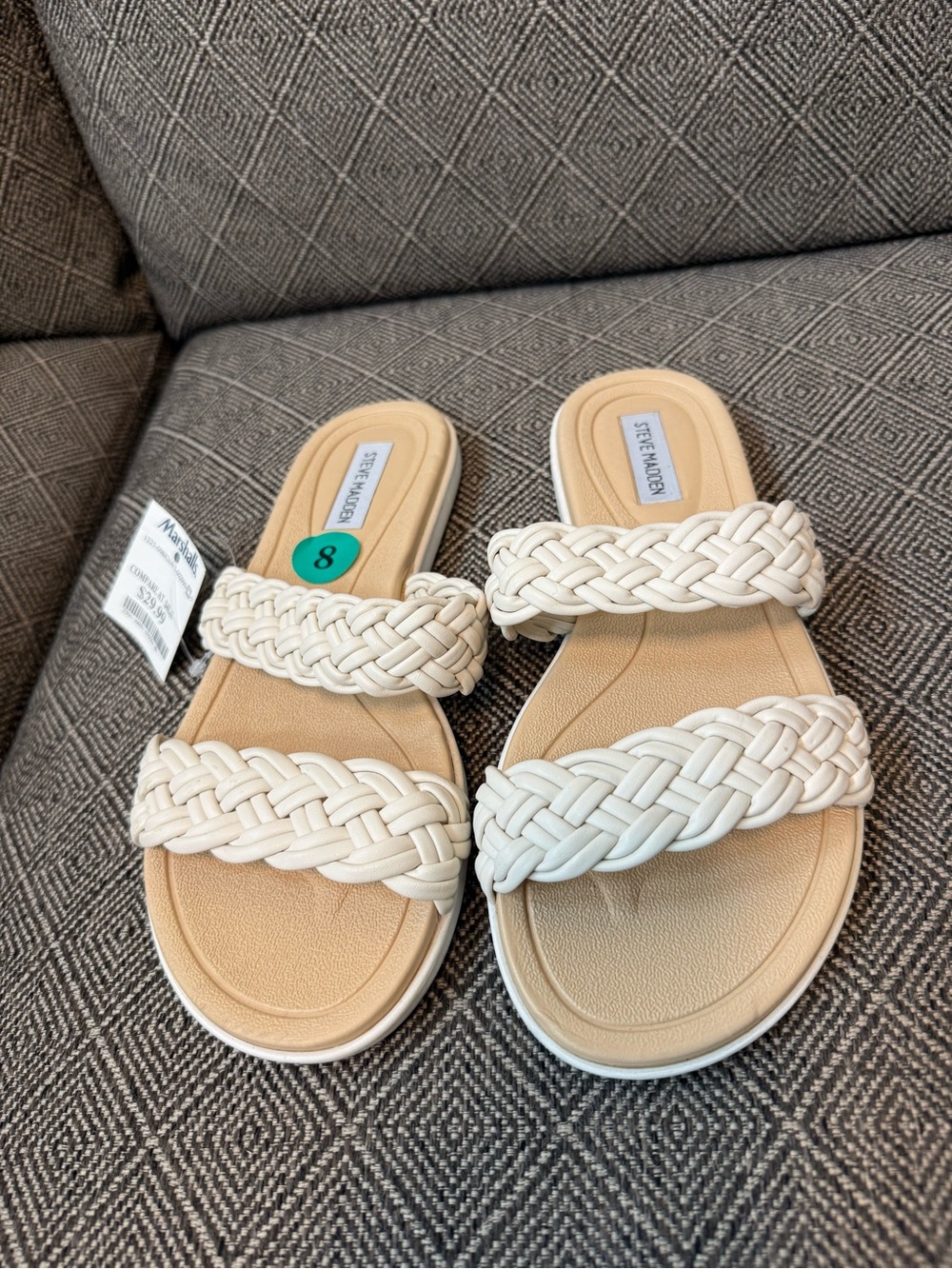 Steve Madden Cream Braided Double-Strap Slide Sandals